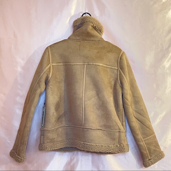 TAUPE BROWN FAUX FUR SUEDE MOTO JACKET BIKER COAT - Picture 9 of 14